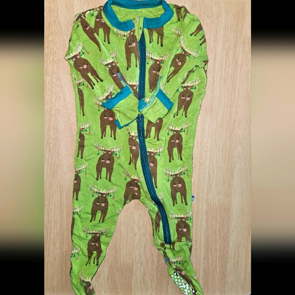 Kickee Pants 0-3M Reindeer Moose Christmas Zip Up Footed Pajama